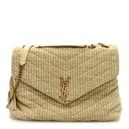 Saint Laurent Raffia Quilted Medium Loulou Chain Satchel Natural 1 of 8