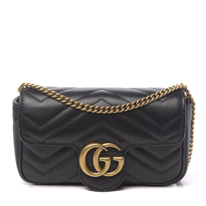 Gucci Calfskin Matelasse Super Mini GG Marmont Shoulder Bag Black 1 of 17