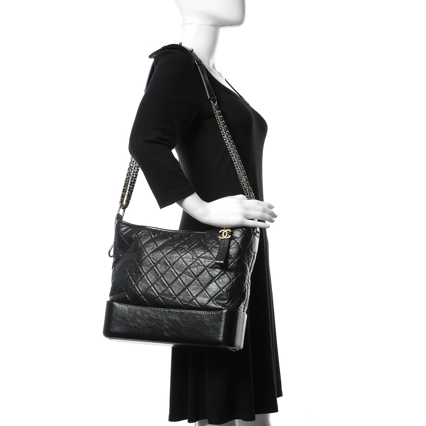 Aged Calfskin Quilted Large Gabrielle Hobo Black