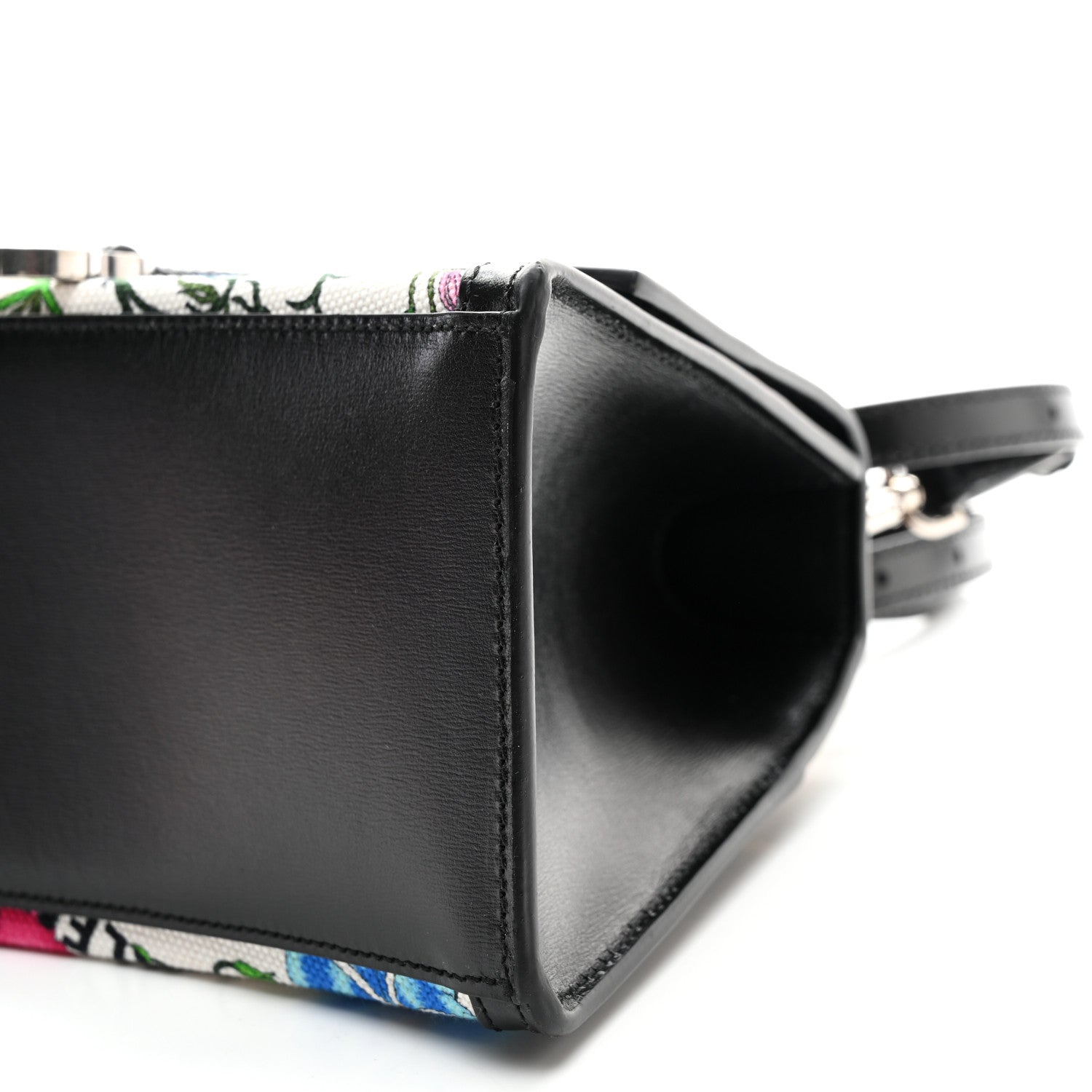 Balenciaga X GUCCI Canvas Boarded Plutone Calfskin Flora Logo Print Small Hourglass Top Handle Bag White Multicolor Black 9 of 9