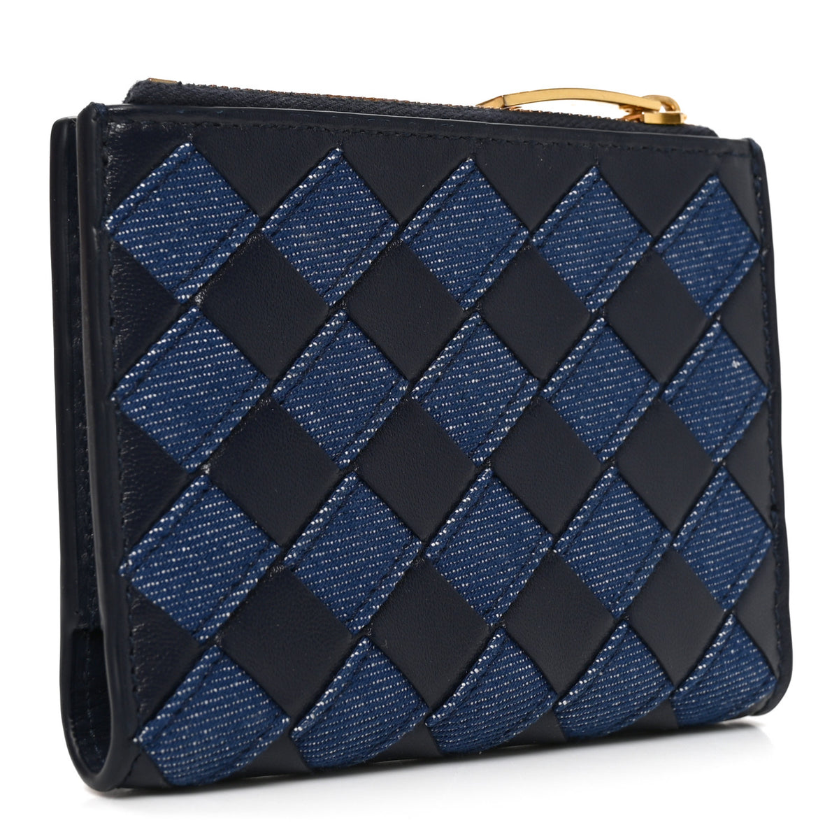Bottega Veneta Nappa Denim Intrecciato Small Bi Fold Wallet Abyss Indigo 3 of 6