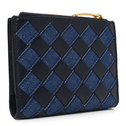 Bottega Veneta Nappa Denim Intrecciato Small Bi Fold Wallet Abyss Indigo 3 of 6