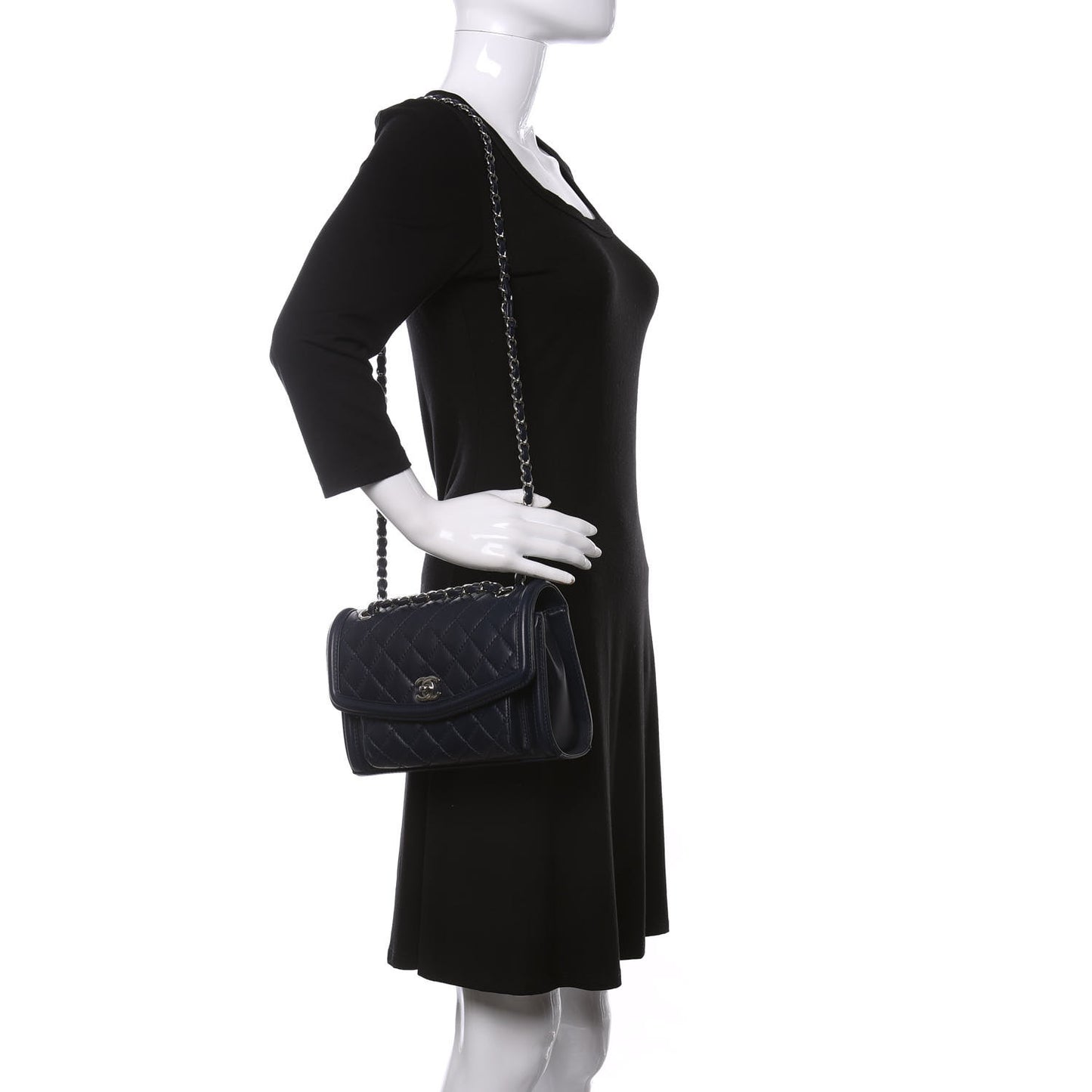Lambskin Quilted Small Geometric Flap Navy