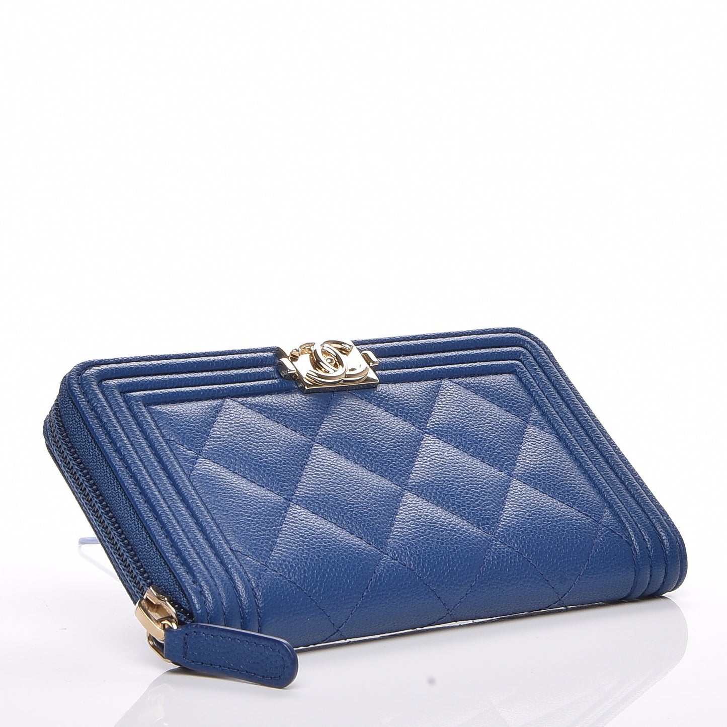 Caviar Quilted Small Boy Zip Around Wallet Dark Blue