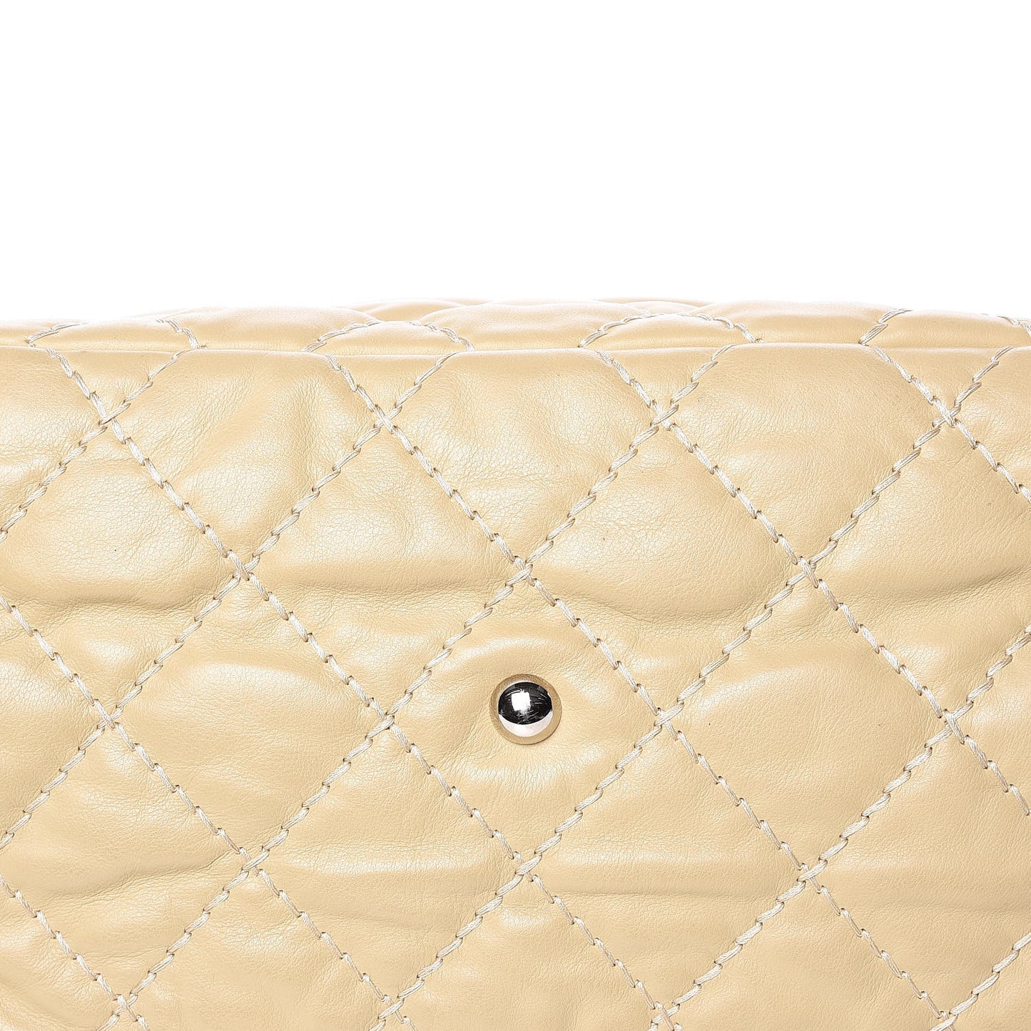 Calfskin Contrast Stitch Tote Beige