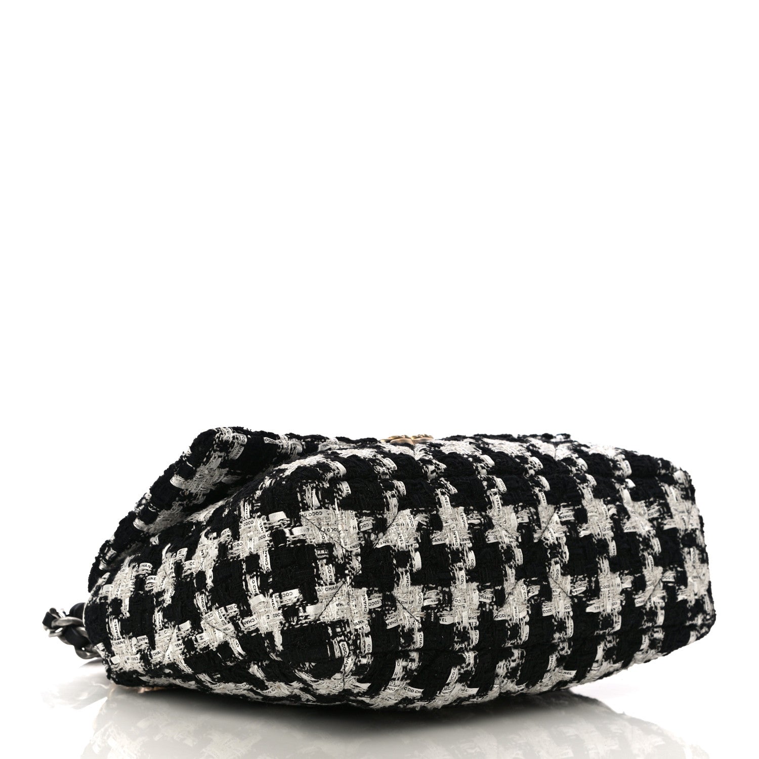 Chanel Tweed Quilted Large Chanel 19 Flap Black Ecru White 3 of 9