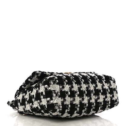 Chanel Tweed Quilted Large Chanel 19 Flap Black Ecru White 3 of 9