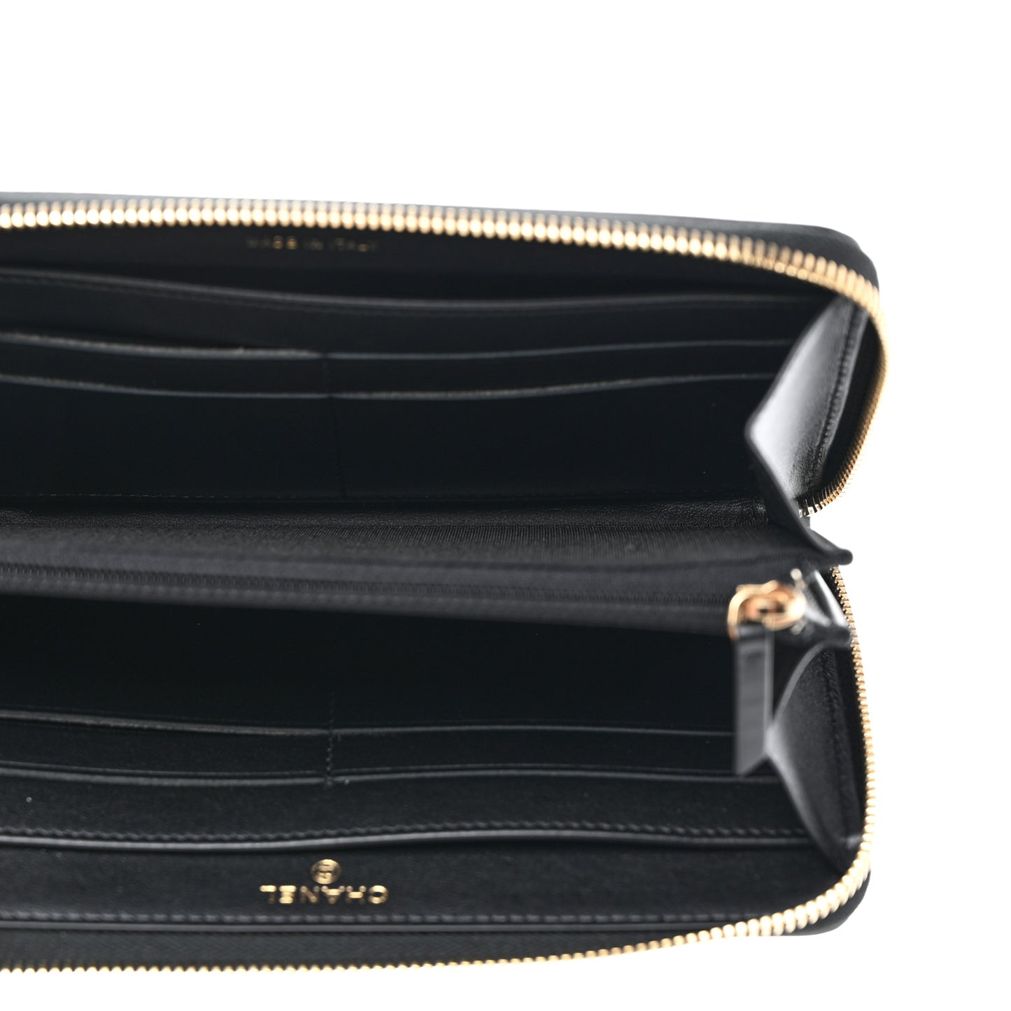Caviar Quilted Filigree Zip Around Wallet Beige Black