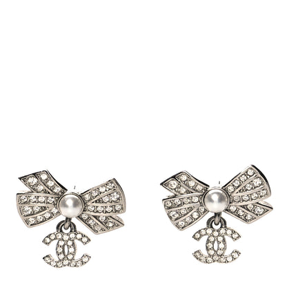 Chanel Crystal CC Bow Drop Earrings Silver 1 of 4