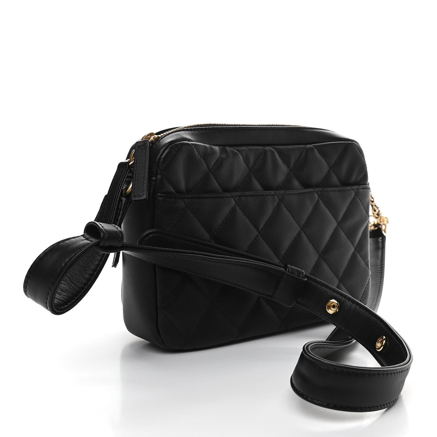 Calfskin Quilted Small Camera Case Black
