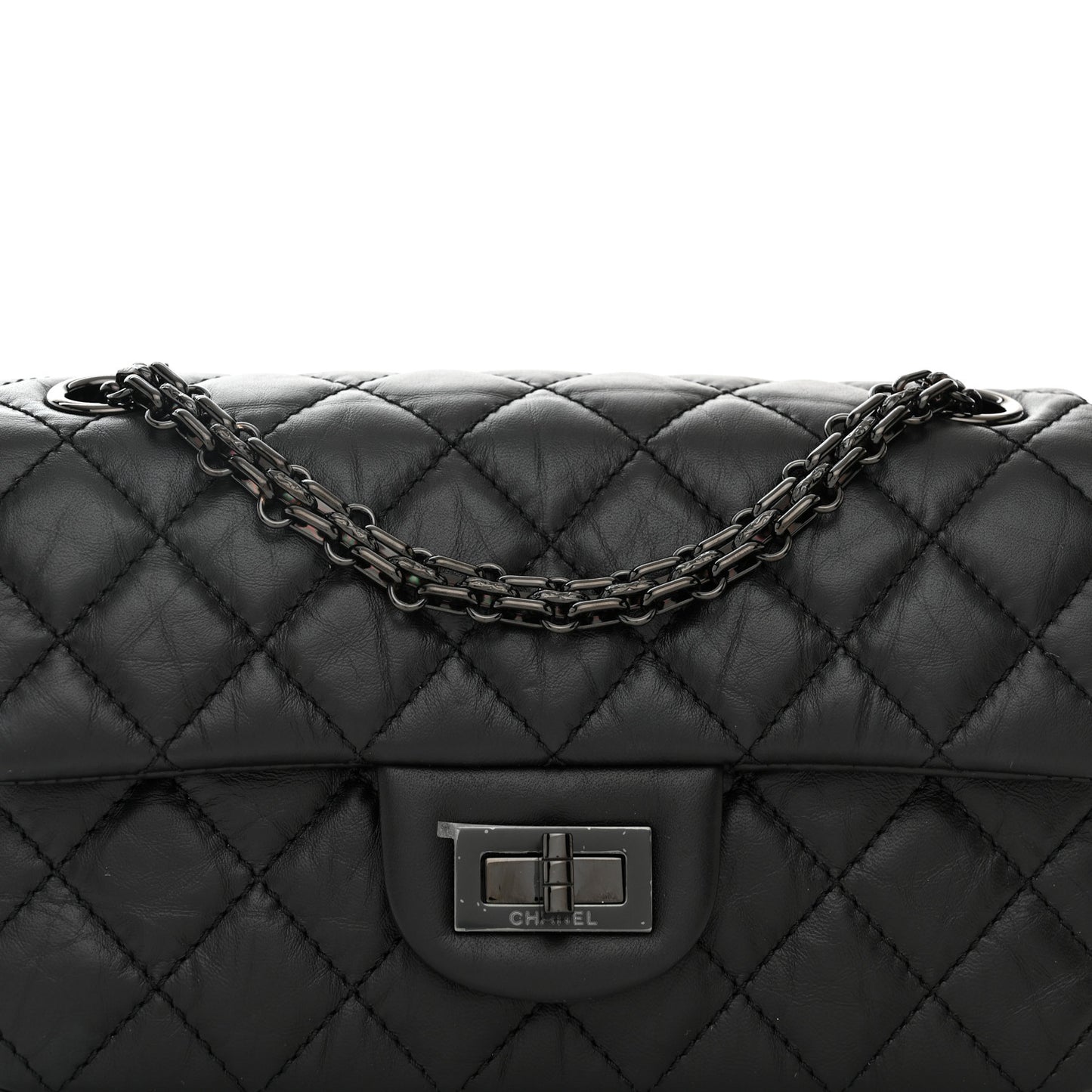 Aged Calfskin Quilted 2.55 Reissue Mini Flap So Black