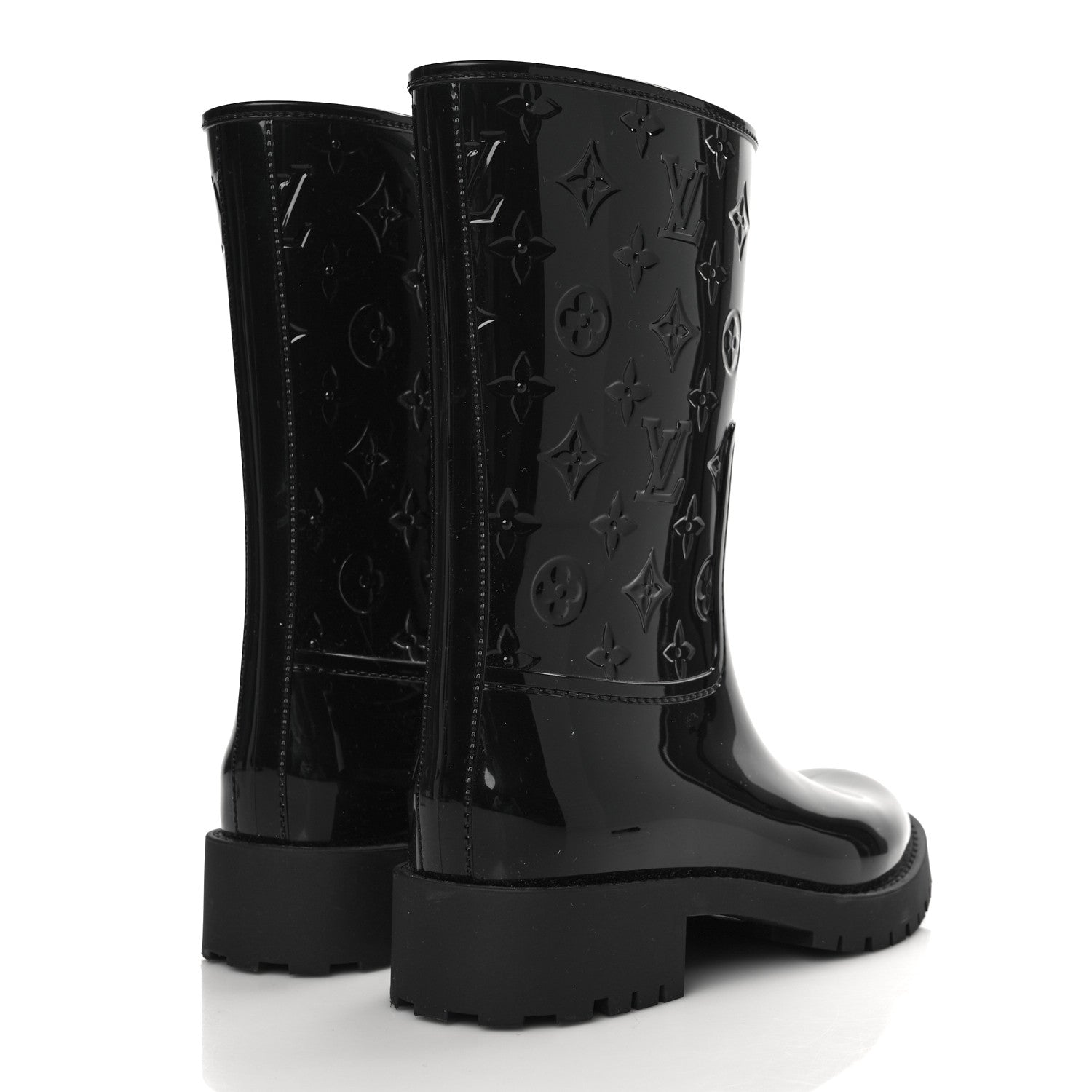 Louis Vuitton Rubber Embossed Monogram Drops Flat Half Boots 39 Black 4 of 8