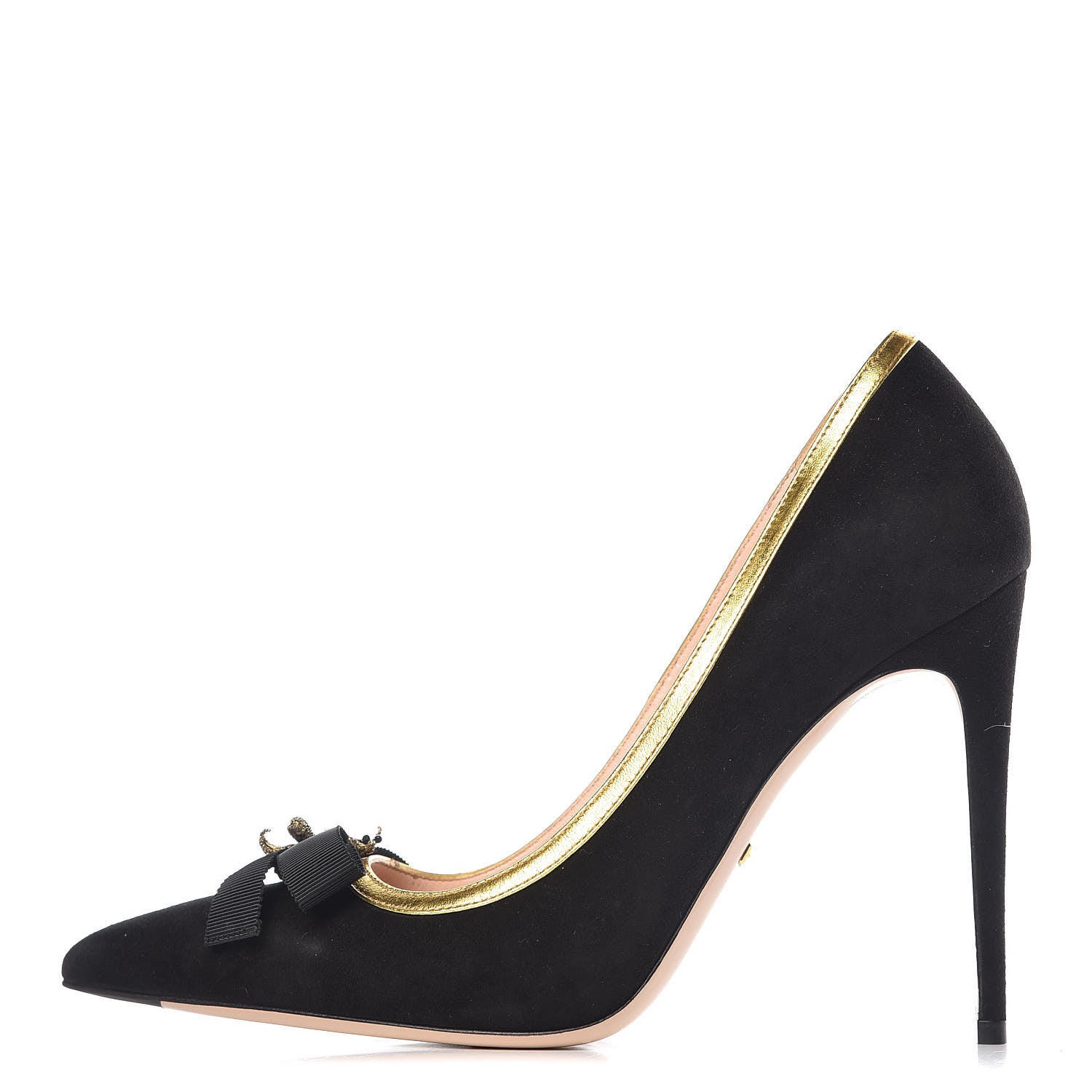 Gucci Suede Calfskin Embroidered Bee Bow Pumps 38 Black 1 of 13