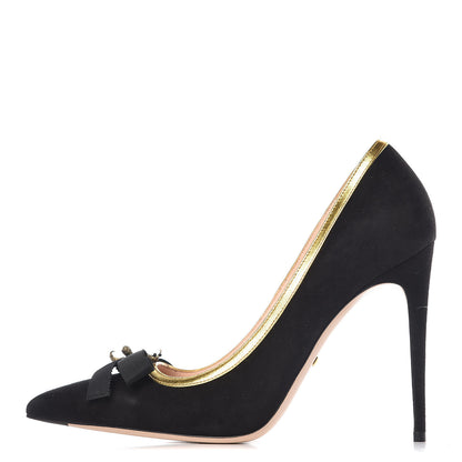 Gucci Suede Calfskin Embroidered Bee Bow Pumps 38 Black 1 of 13