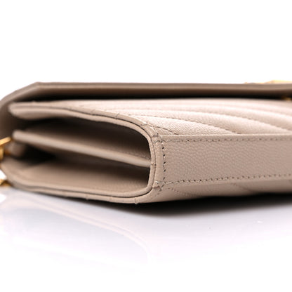 Saint Laurent Grain De Poudre Matelasse Chevron Monogram Chain Wallet Nude Powder 7 of 9