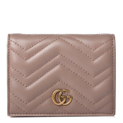 Gucci Calfskin Matelasse GG Marmont Card Case Wallet Porcelain Rose 1 of 9