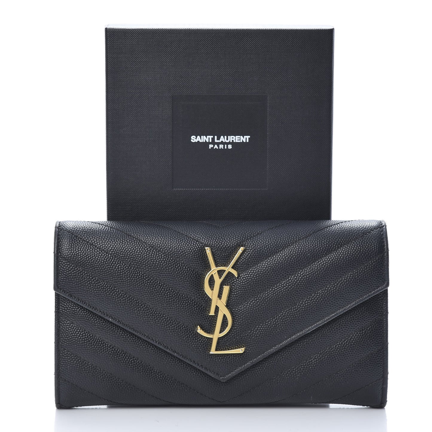 Grain De Poudre Matelasse Chevron Monogram Flap Wallet Black
