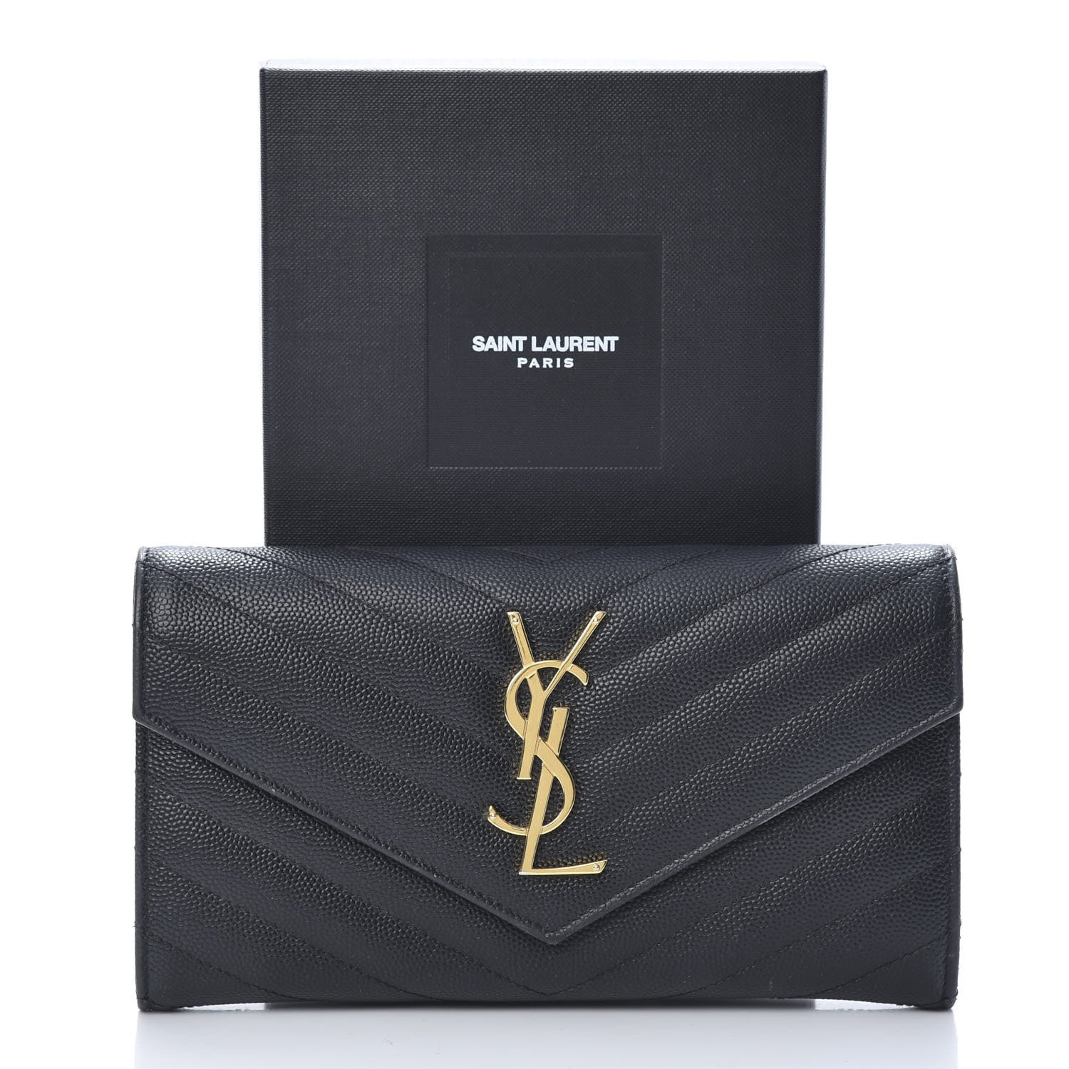Saint Laurent Grain De Poudre Matelasse Chevron Monogram Flap Wallet Black 9 of 9