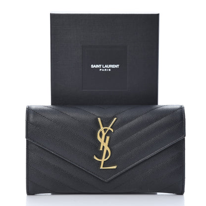 Saint Laurent Grain De Poudre Matelasse Chevron Monogram Flap Wallet Black 9 of 9