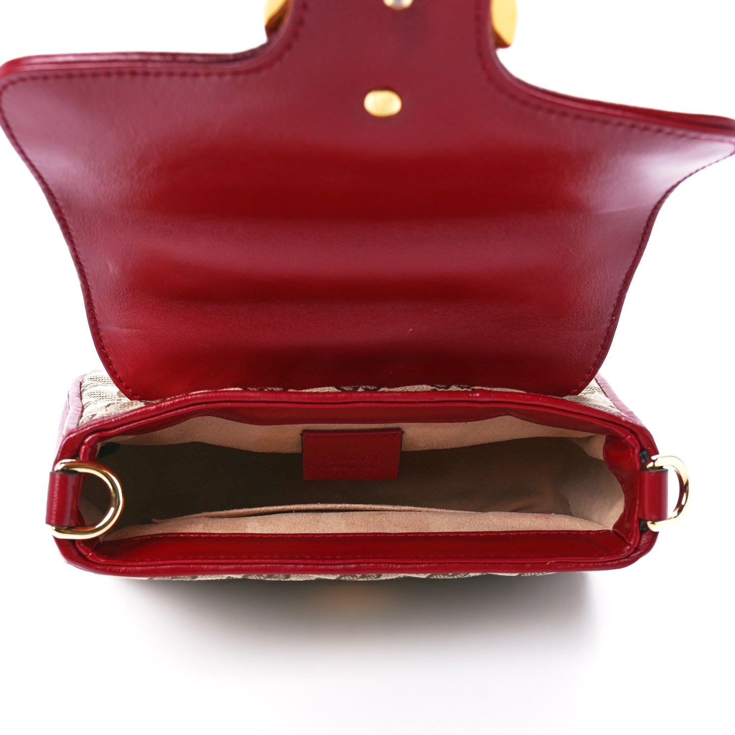 Monogram Glazed Calfskin Matelasse Diagonal Mini GG Marmont Top Handle Shoulder Bag Beige Ebony New Cherry Red