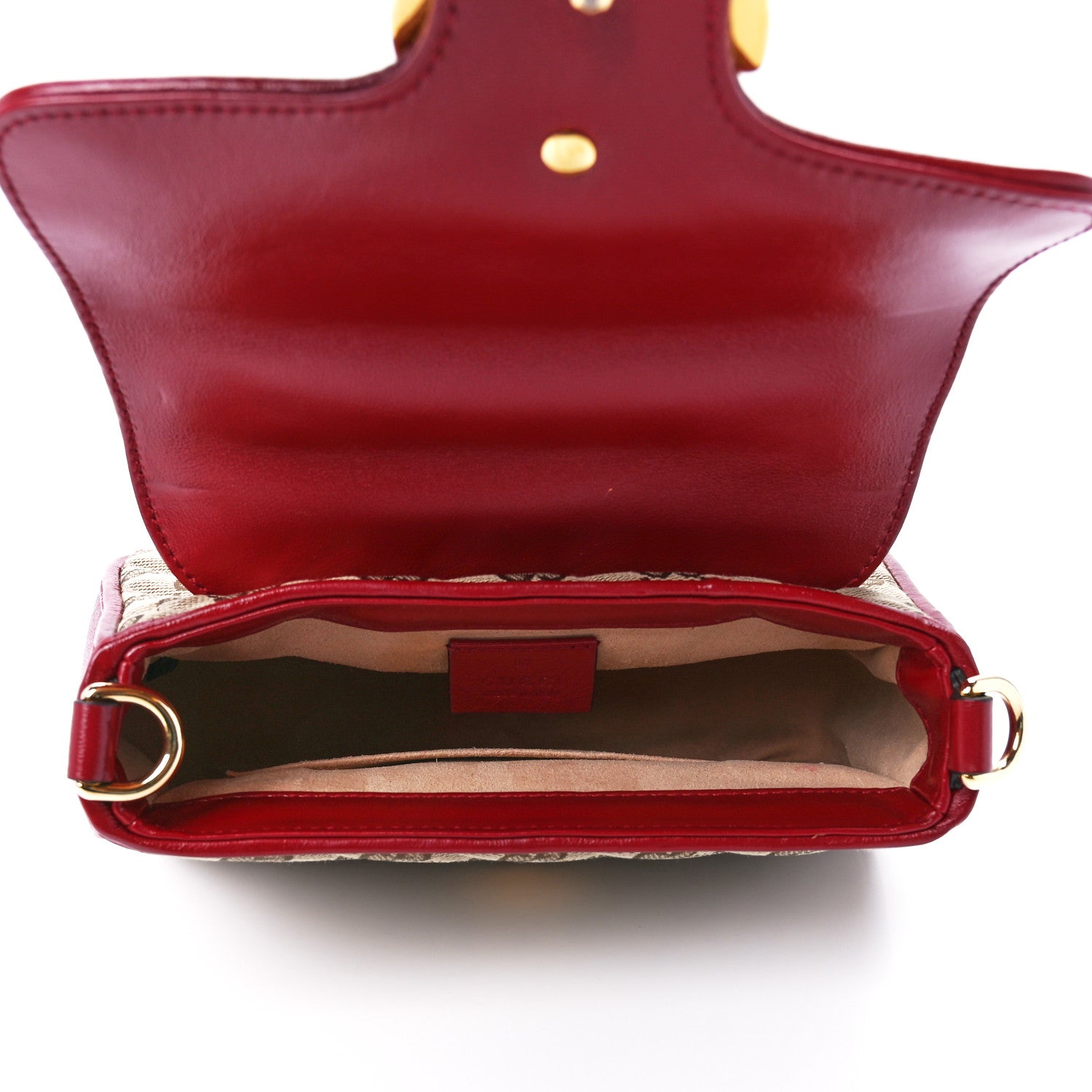 Gucci Monogram Glazed Calfskin Matelasse Diagonal Mini GG Marmont Top Handle Shoulder Bag Beige Ebony New Cherry Red 5 of 12