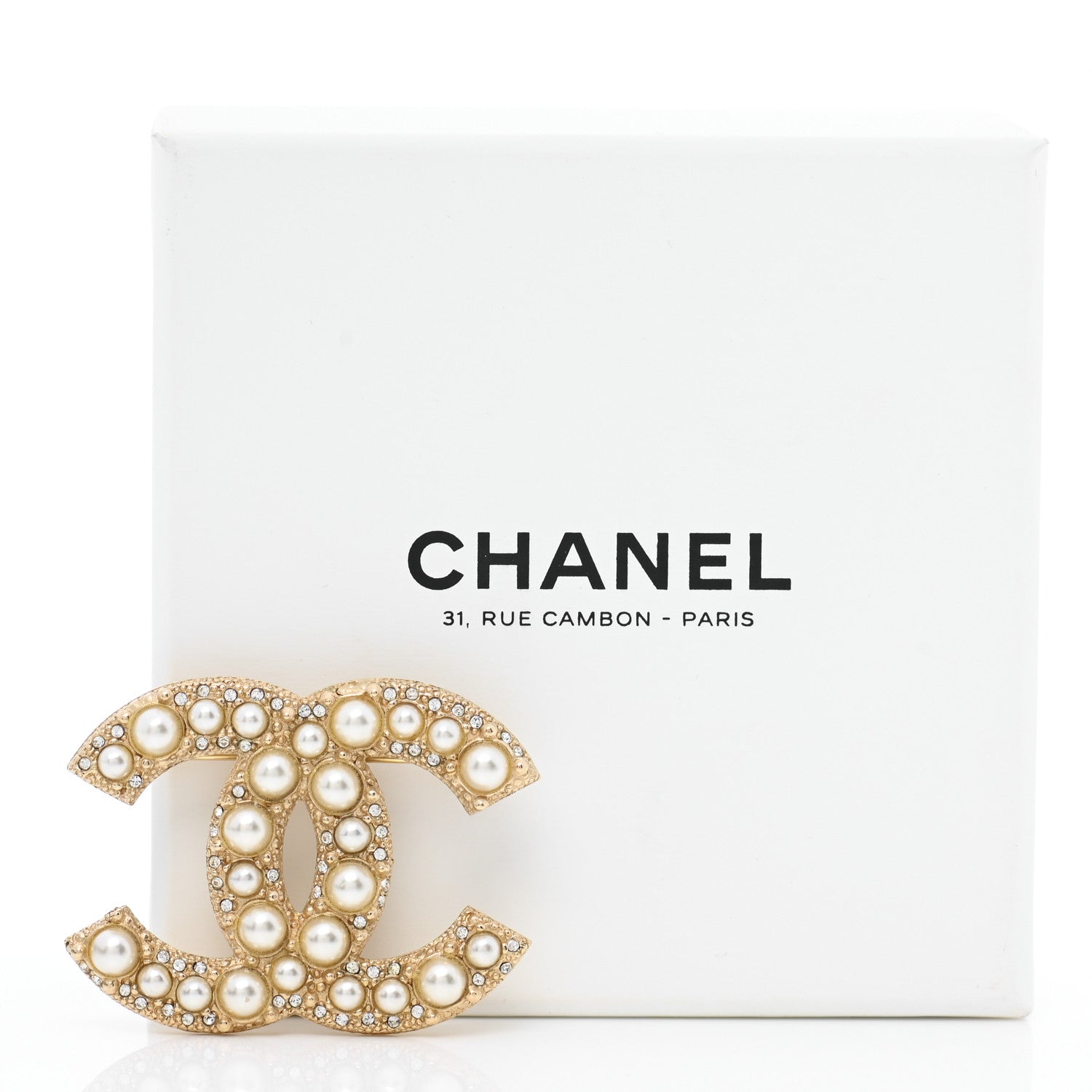 Chanel Metal Crystal Graduated Pearl CC Brooch Gold 5 of 5