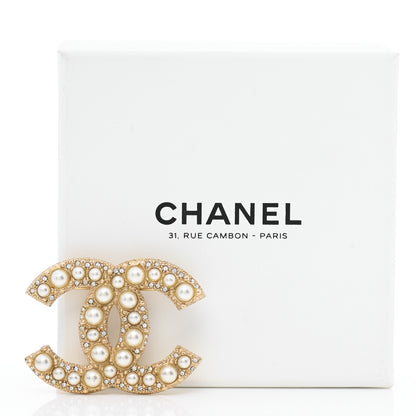 Chanel Metal Crystal Graduated Pearl CC Brooch Gold 5 of 5