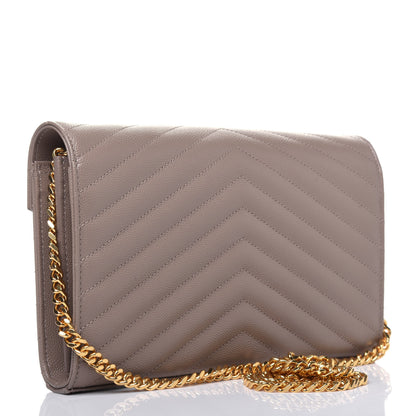 Saint Laurent Grain De Poudre Matelasse Chevron Monogram Chain Wallet Fard 3 of 15