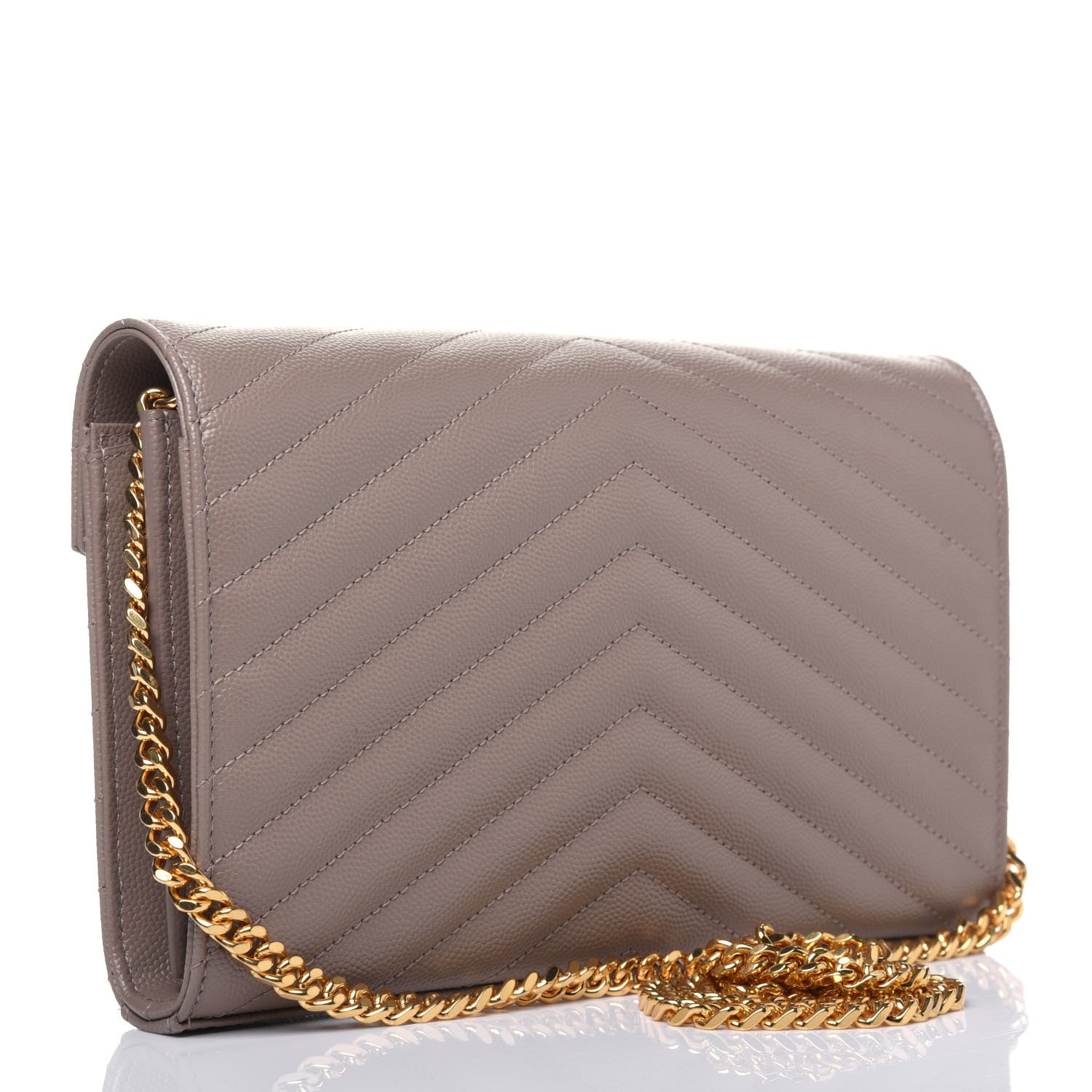 Saint Laurent Grain De Poudre Matelasse Chevron Monogram Chain Wallet Fard 3 of 15