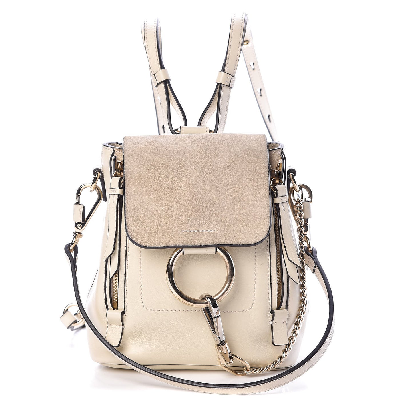 Suede Calfskin Mini Faye Backpack Off White