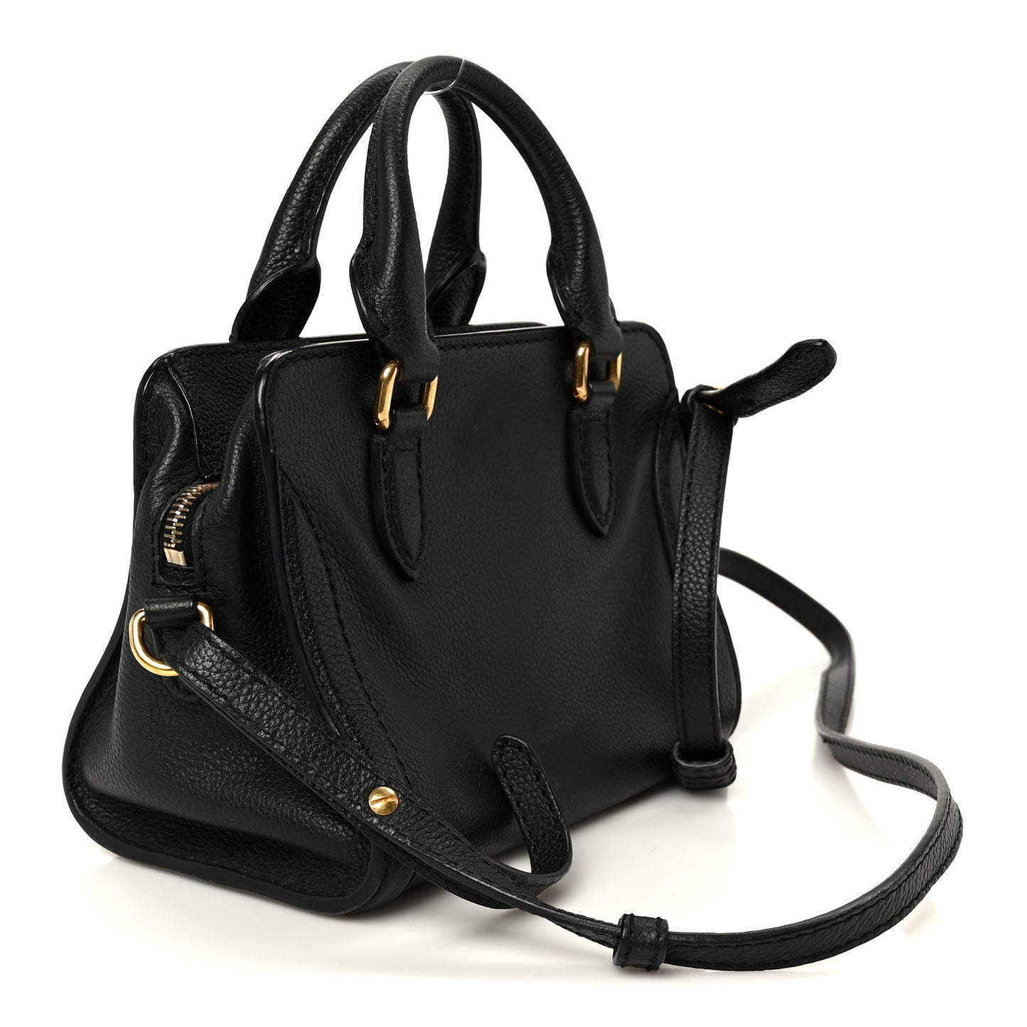 Pebbled Calfskin Mini Skull Padlock Zip Around Tote Black