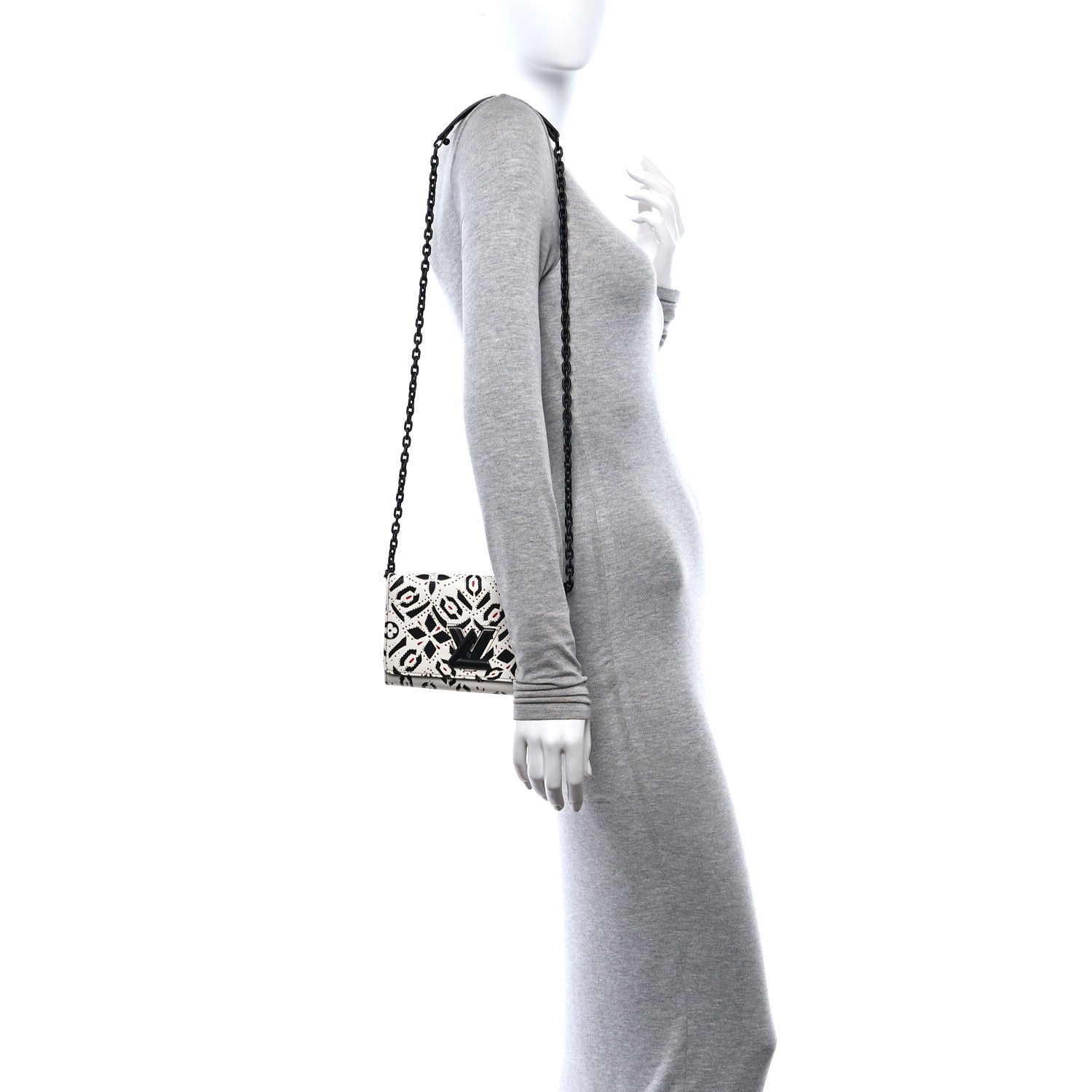 Louis Vuitton Calfskin Graphic Print Twist Chain Wallet White Black White Black 2 of 9