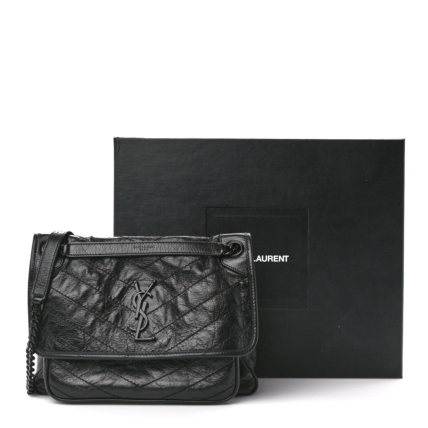 Saint Laurent Crinkled Calfskin Matelasse Monogram Medium Niki Chain Satchel Black 12 of 12