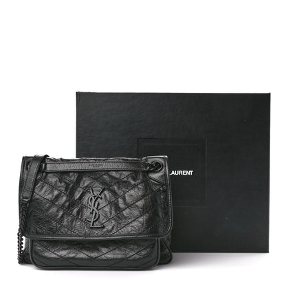 Saint Laurent Crinkled Calfskin Matelasse Monogram Medium Niki Chain Satchel Black 12 of 12