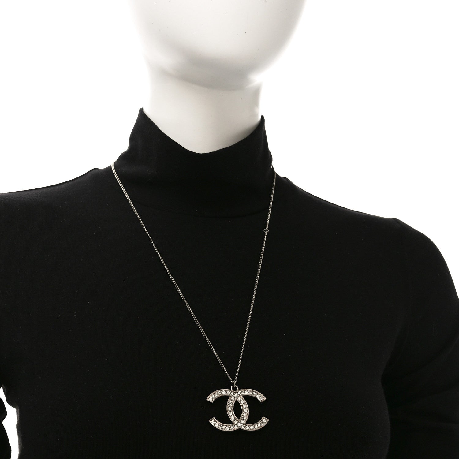 Chanel Crystal Large CC Necklace Silver 2 of 4