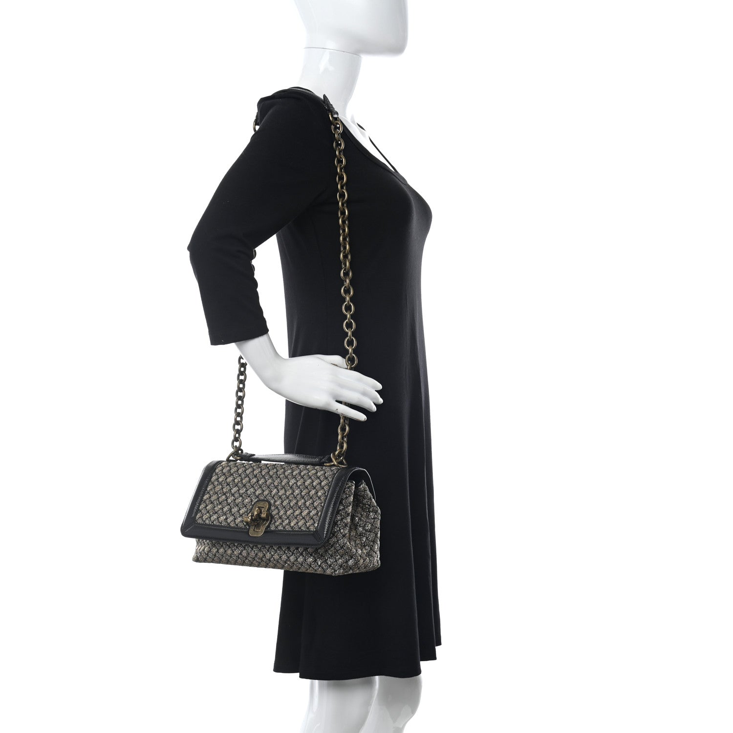 Bottega Veneta Metallic Wool Woven Patent Ayers Olimpia Knot Gold Black 2 of 10