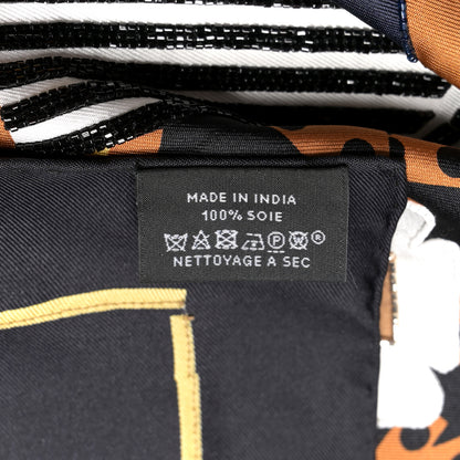 Hermes Silk Embroidered Silla De Gaucho Scarf 90 Black Marron White 3 of 3