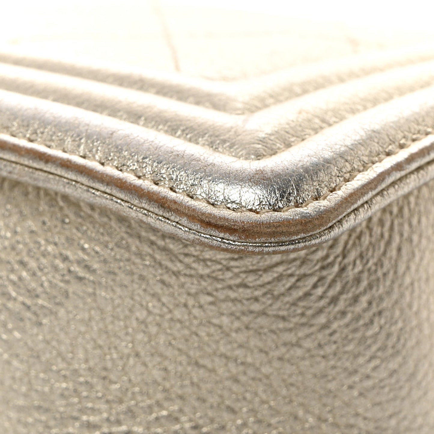 Metallic Calfskin Quilted Camellia Small Boy Flap Gold