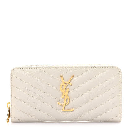 Saint Laurent Grain De Poudre Matelasse Chevron Monogram Zip Around Wallet Blanc Vintage 1 of 12