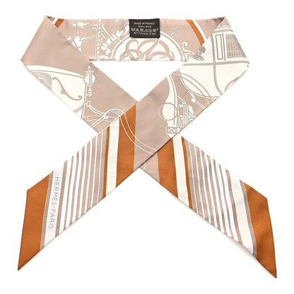 Hermes Silk Ex-Libris Twilly Beige White Caramel 1 of 3