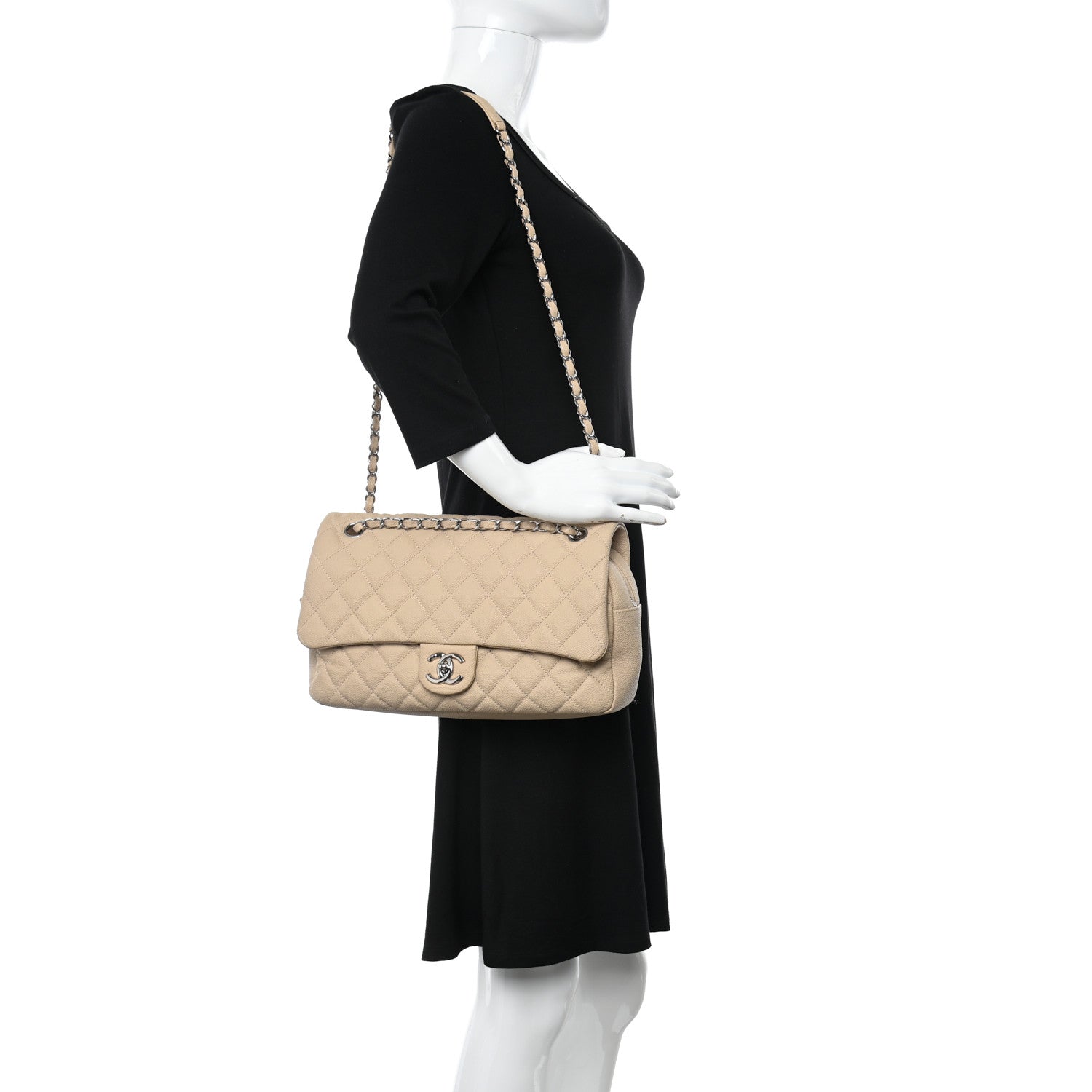 Chanel Caviar Quilted Jumbo Easy Flap Beige 2 of 15