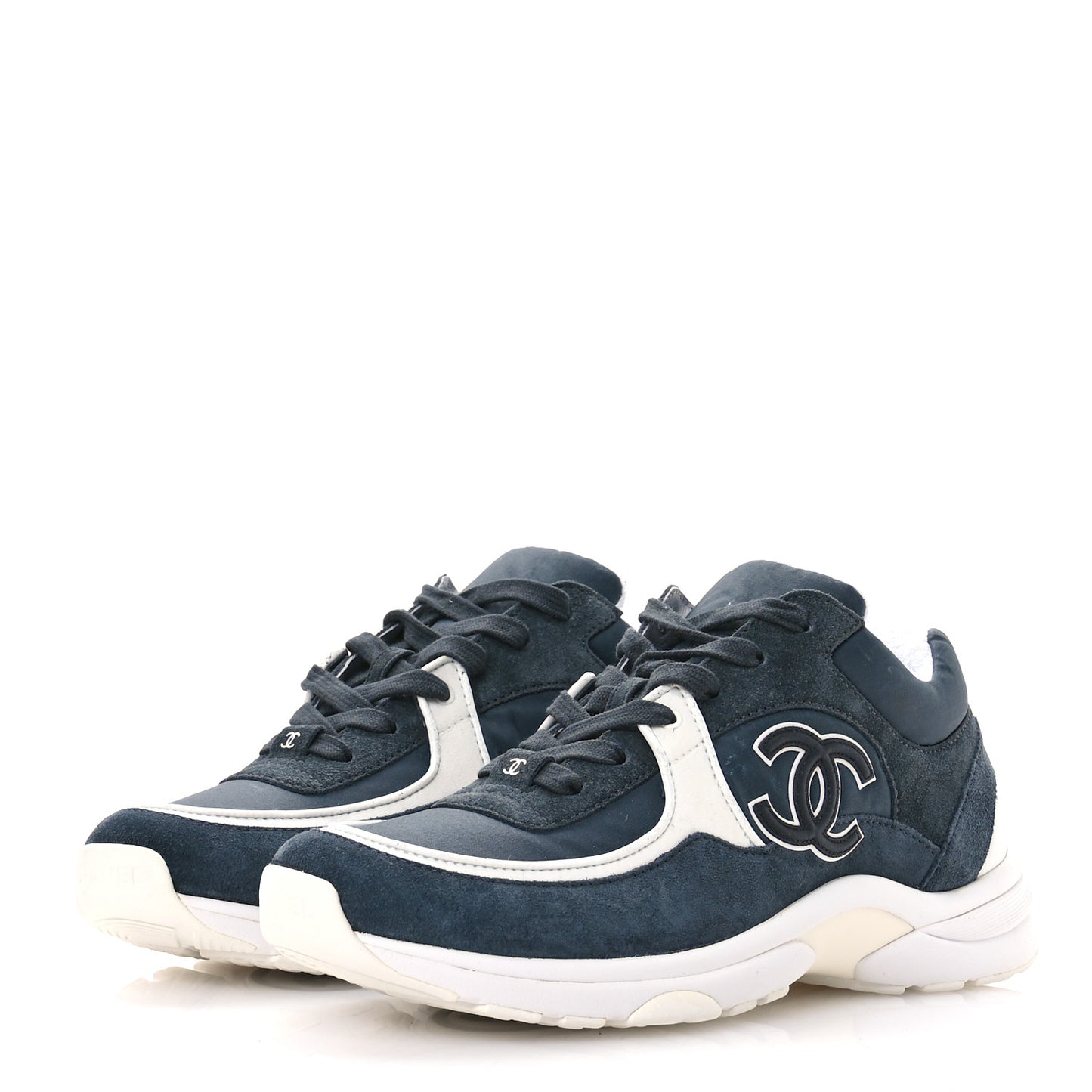 Fabric Calfskin Suede CC Womens Sneakers 40 Blue