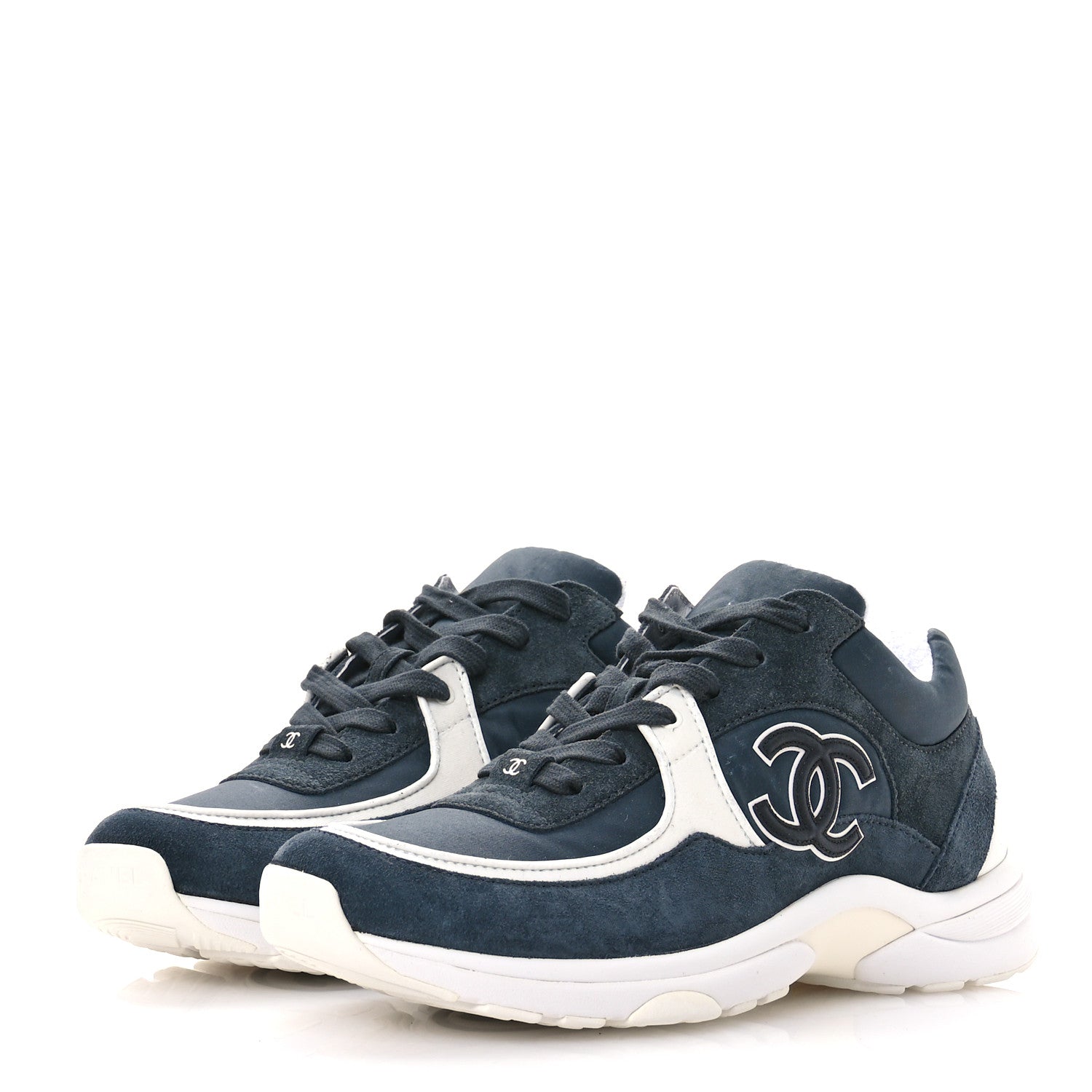 Chanel Fabric Calfskin Suede CC Womens Sneakers 40 Blue 4 of 8