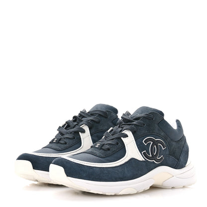 Chanel Fabric Calfskin Suede CC Womens Sneakers 40 Blue 4 of 8