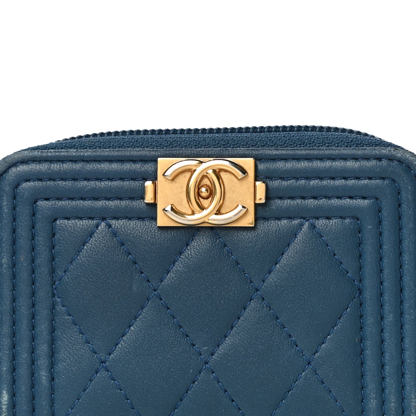 Caviar Quilted Boy Zip Around Coin Purse Wallet Dark Blue