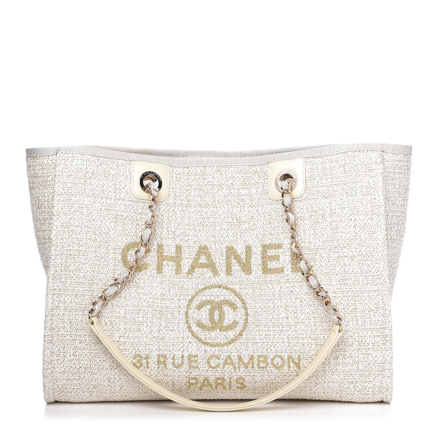 Lurex Boucle Small Deauville Tote Ivory