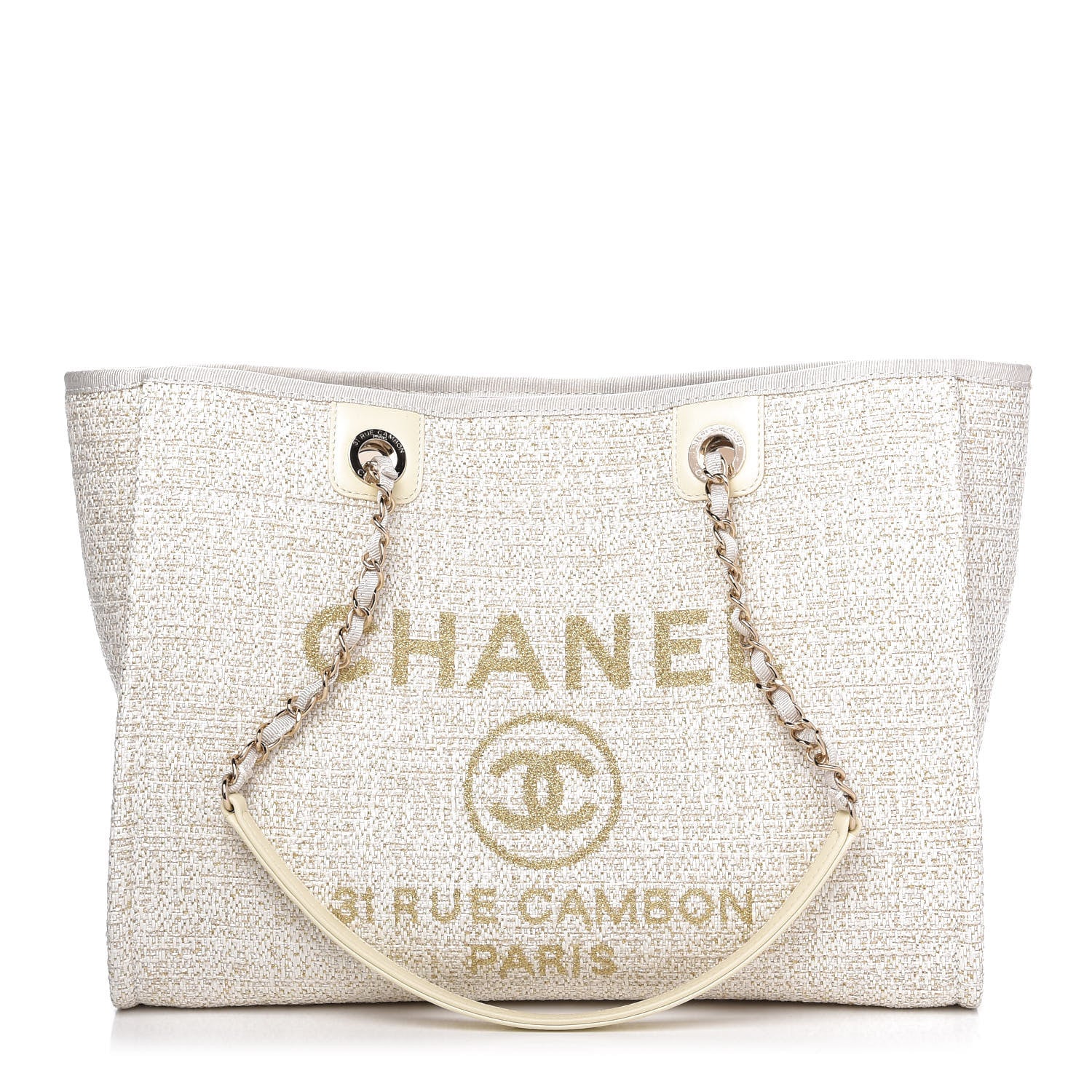 Chanel Lurex Boucle Small Deauville Tote Ivory 1 of 9