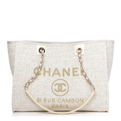 Chanel Lurex Boucle Small Deauville Tote Ivory 1 of 9