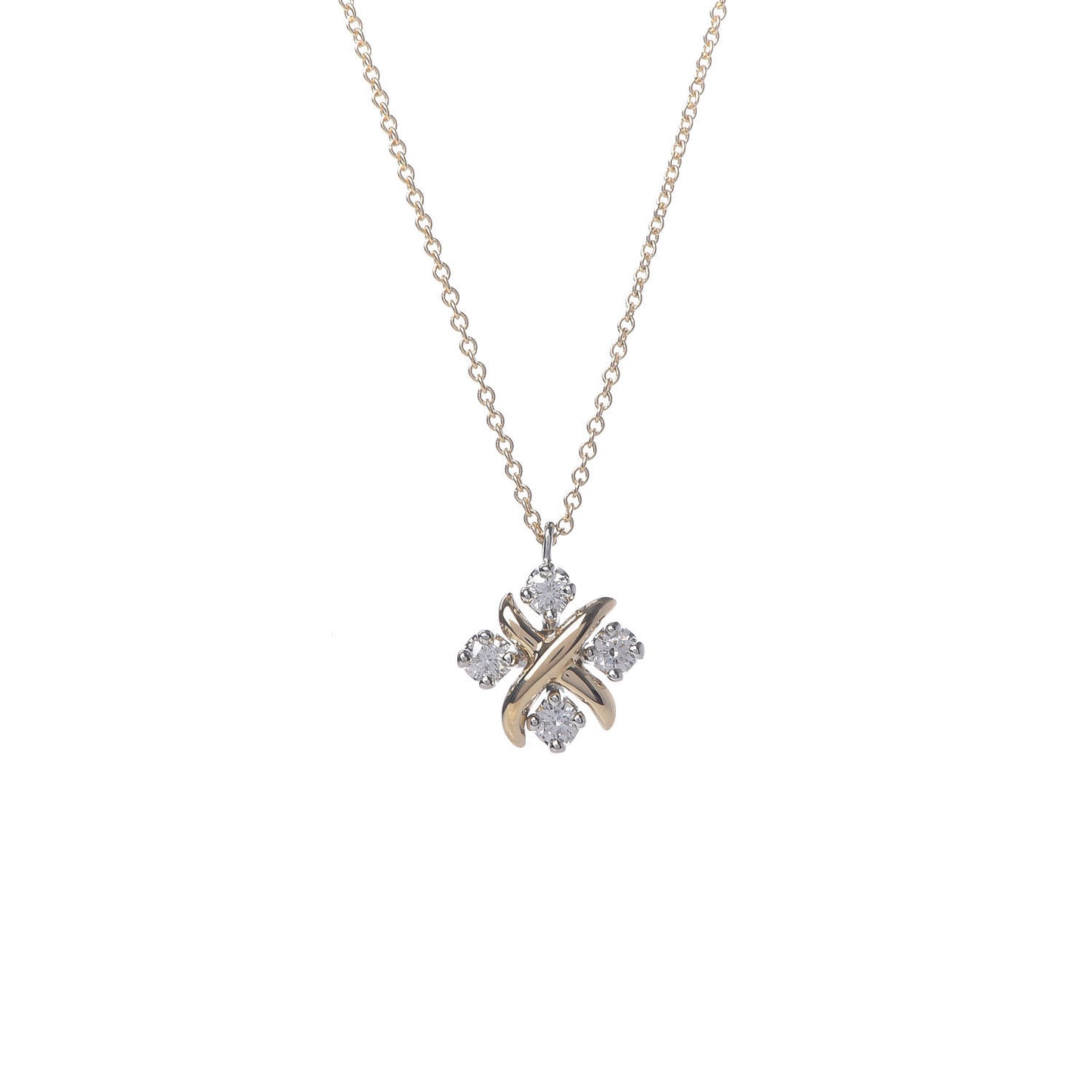 Platinum 18K Yellow Gold Diamond Schlumberger Lynn Pendant Necklace