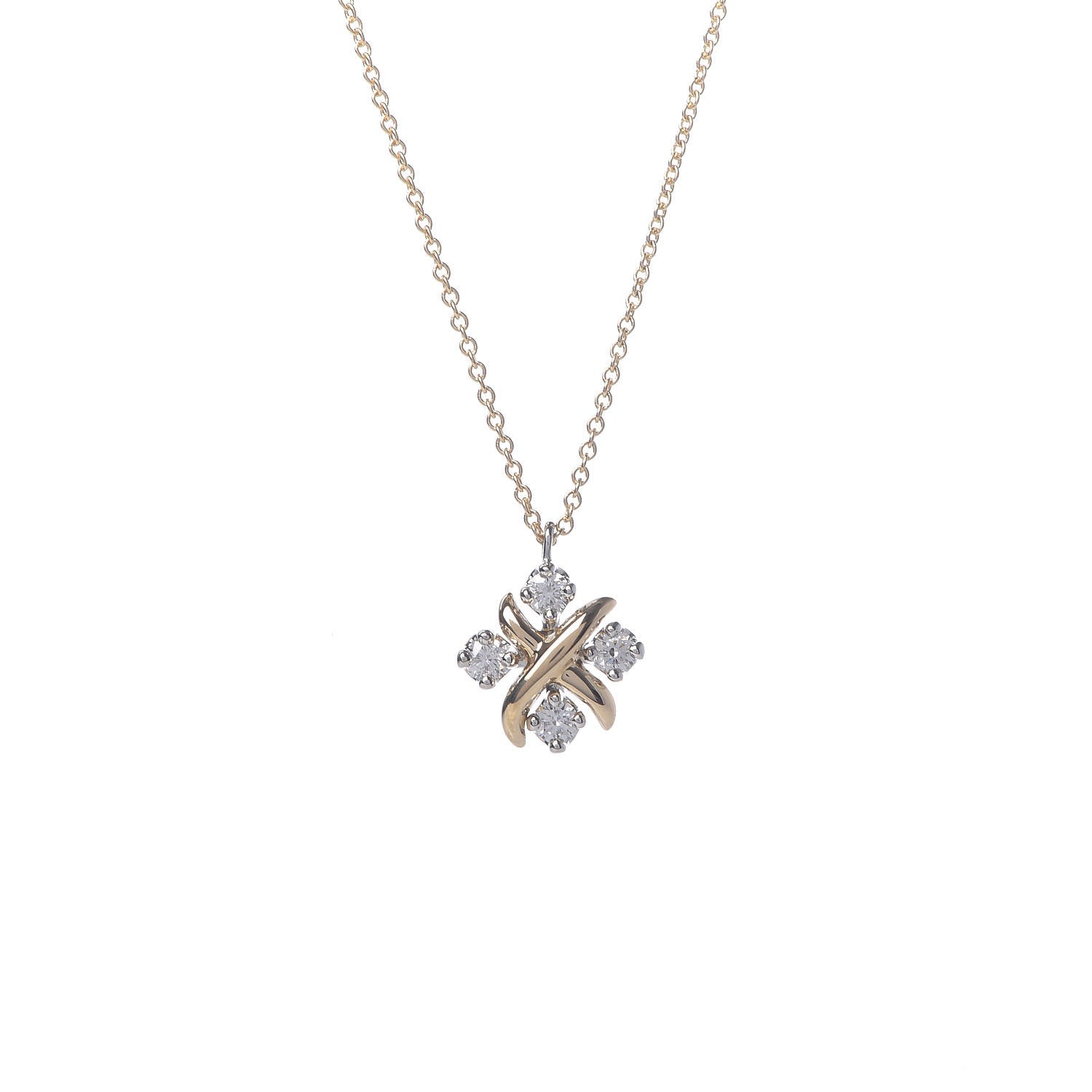 Tiffany Platinum 18K Yellow Gold Diamond Schlumberger Lynn Pendant Necklace 4 of 6